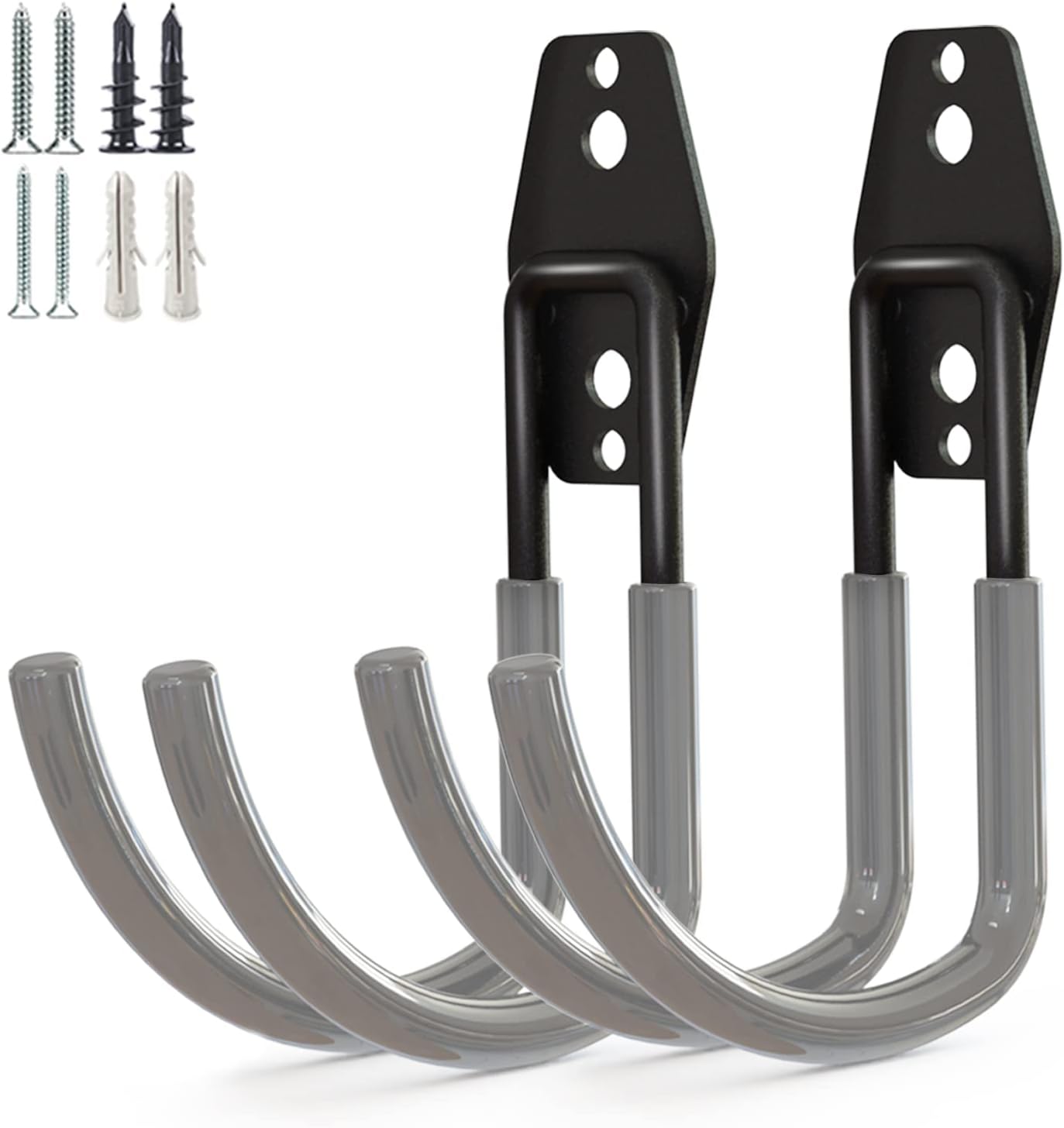 Garage Storage Utility Hooks，Garage Garden Tool Organizer，Steel Wall Mount Hooks, Large Garden U Hooks （2 Pack） (Type-2-Gray)