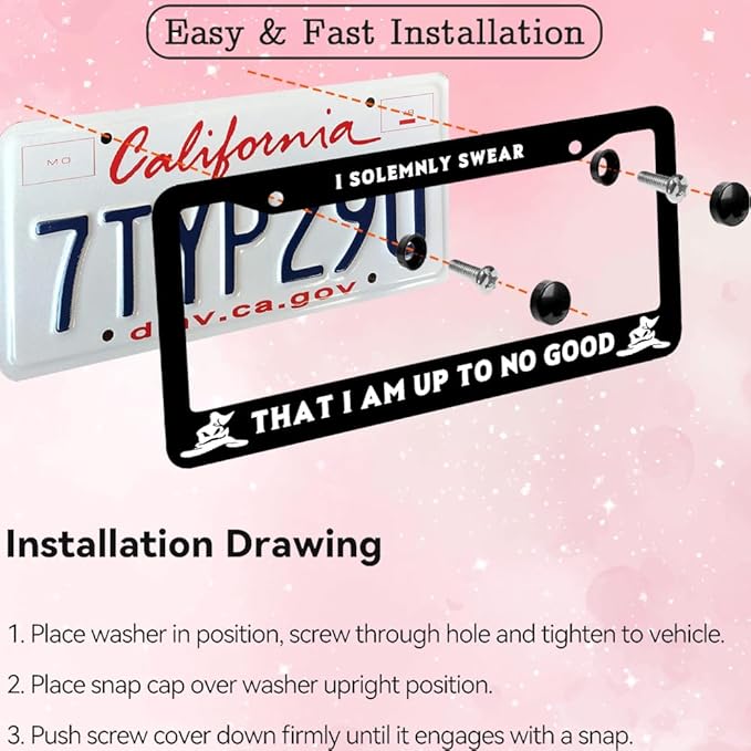 2pcs I Solemnly Swear That I Am Up to No Good License Plate Frame for Women, Funny car Decorative tag Frames Girly, License Plate Cover Holder for Most us Vehicle
