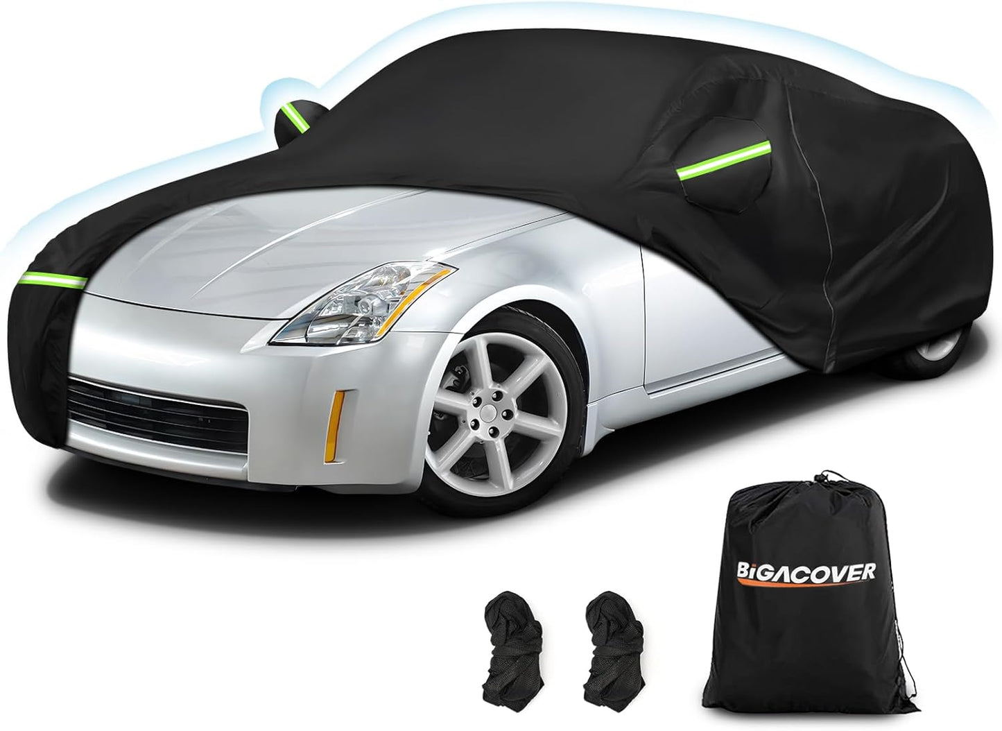 Car Cover Waterproof for 2003-2009 Nissan 350Z,210D Oxford Cloth with Cotton Outdoor Car Covers with Zipper Windproof Heavy Duty All Weather (Black)