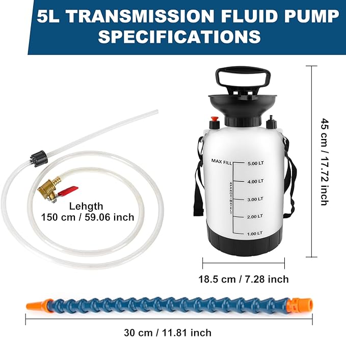 5L Transmission Fluid Pump, Car Transmission Fluid Hand Pump, Transmission Oil Pump, for Automotive Trucks Marine Engines, Teflon Tape & Gloves