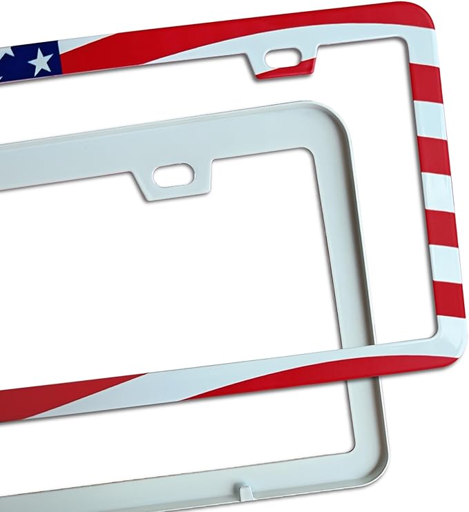 2 Packs License Plate Frame American Flag Printed Aluminum Metal Licence Plate Holder for Car Universal Fit for Men Women