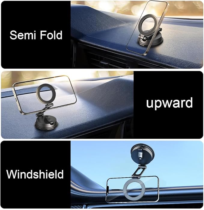 Magnetic Car Dashboard Phone Holder（with Magnetic Phone Lanyard with Ring Holder），Magnetic Dash Phone Holder for Car,One-Hand Operation,360-Degree Adjustable