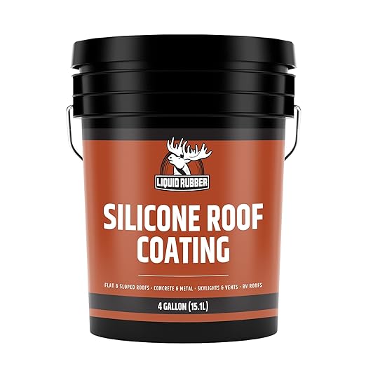Liquid Rubber Silicone Roof Coating - UV-Reflective, No Primer Needed, One-Coat Sealant for Flat, Sloped, Metal, Wood, Concrete, EPDM, and TPO Roofs, White, 4 Gallons