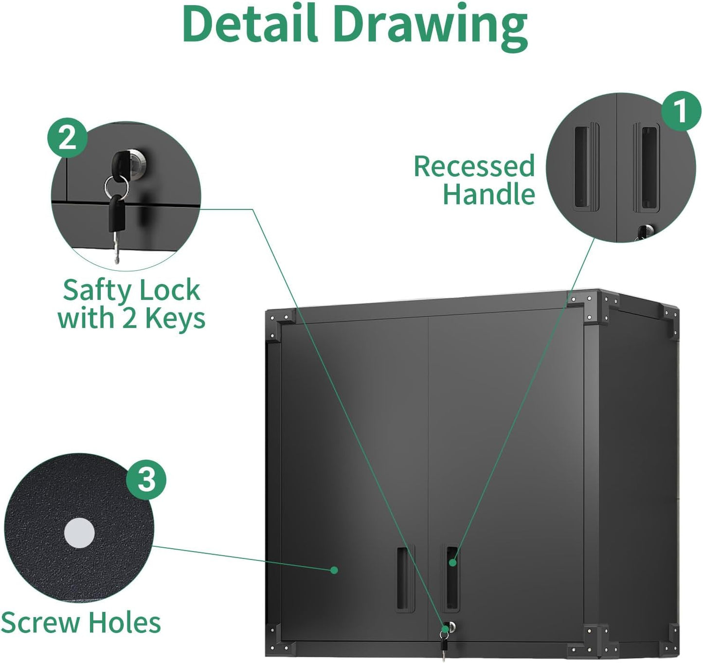 Metal Tool Cabinet,Garage Storage Cabinet System,Wall Cabinet & Locking Rolling Tool Cabinet with Doors and Adjustable Shelves,Steel Tool Cabinets for Home,Office (5 Pcs-StyleC, Black)