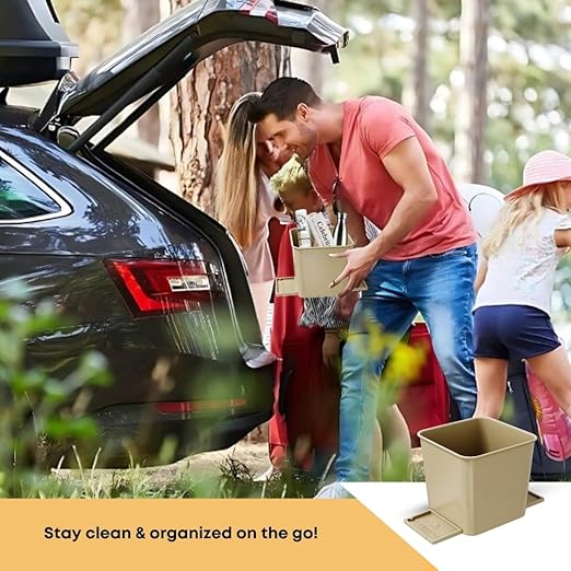 Car Trash Can for Vehicles Leakproof Compact Garbage Bin w/ Stability Flap, Anti-Slip Base, Portable Trash Holder for Cars, Trucks, SUVs, Minivans Compact, Auto Container Organizer (Mocha, Small)