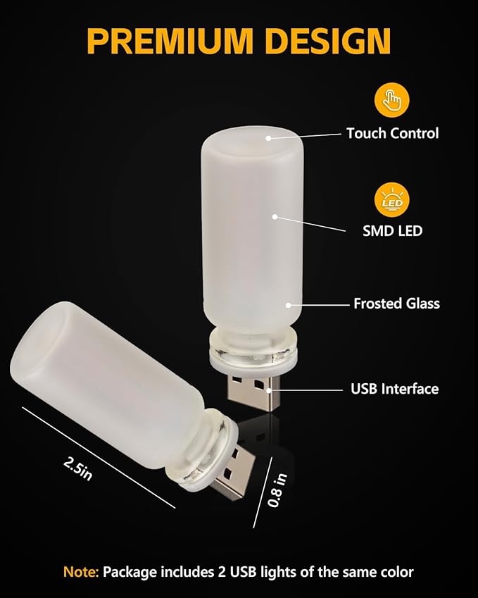 2PCS USB Lights for Car, Retro LED Car Interior Lamp Ambient Lighting, Universal USB Plug Lights for Cars, bedrooms, Camping, Parties, Frosted Glass Bottle Decorative Night Light, Purple Light