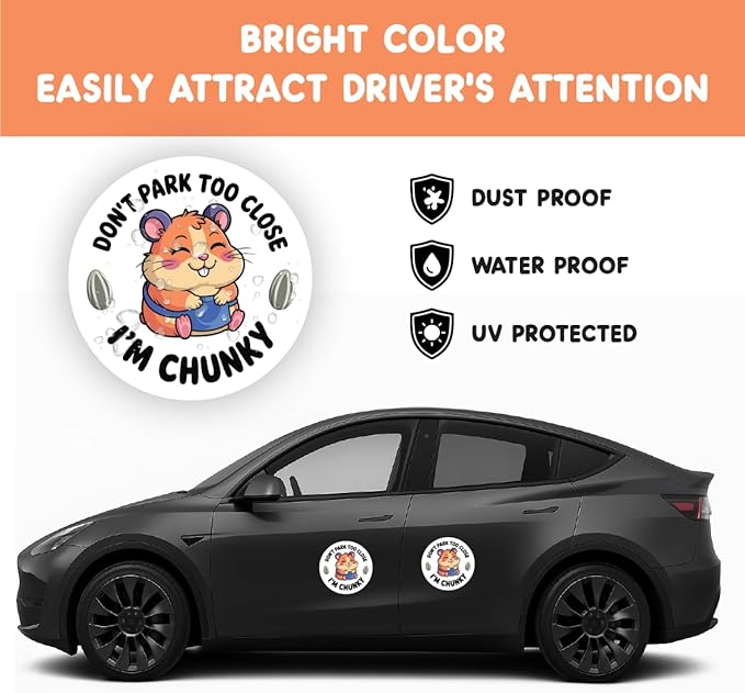 Don't Park Too Close, I'm Chunky! Hamster Car Magnet Funny - 5" Cute & Hilarious Car Accessory - Durable, Weatherproof Bumper Sticker - Funny Driving Gift.