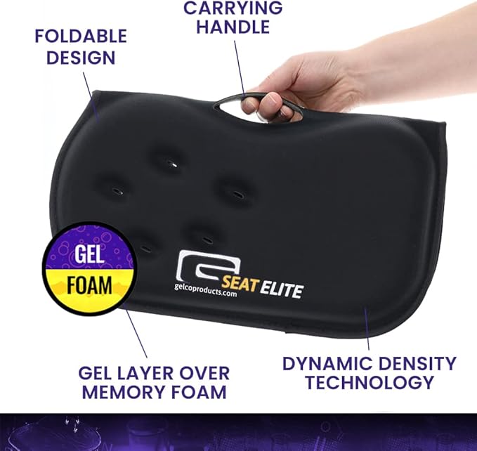 GSeat Elite Orthopedic Gel and Foam Seat Cushion for Coccyx, Back, Tailbone, Prostate, Postnatal, and Sciatica - Gray