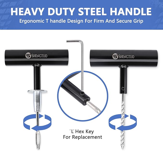 Universal Portable Tire Repair Kit 62PCS - Easy to Use and Well Packaged, Ideal for Emergency Situations Perfect for Car, Autos, ATV, UTV, Truck, Motorcycle, RV, etc.