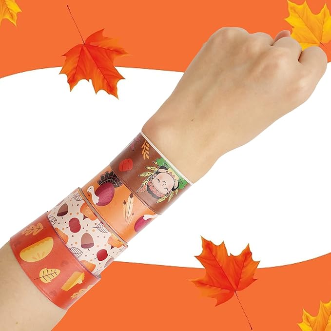 96PCS Thanksgiving Maple leaf Themed Slap Bracelets for Thanksgiving Party Favors, Fall party Favors,Birthday Party Favors,Classroom Prizes ,24 Designs