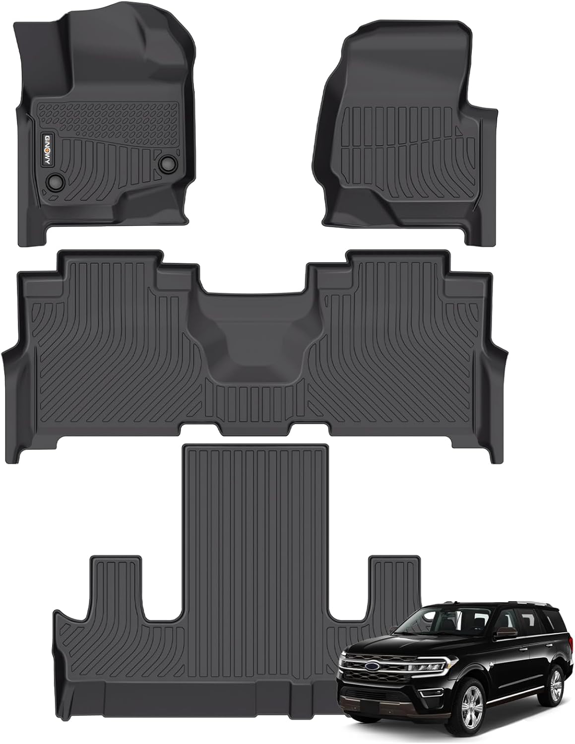 GINOWY-Floor Mats for Ford Expedition MAX 2025 2024 2023 2022 2021 Bucket Seat 7 Passenger All Weather Car Floor Mats Expedition Accessories Rubber Liners