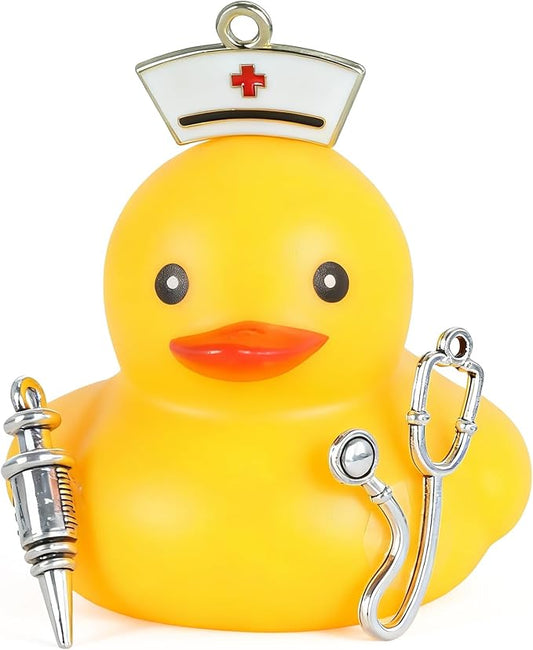 BOZILY Nurse Duck Dashboard Decor - Stress Relief Squeaky Rubber Duck with Stethoscope & Syringe Accessories, Funny Car Interior Ornament for Car, Truck, Office Desk