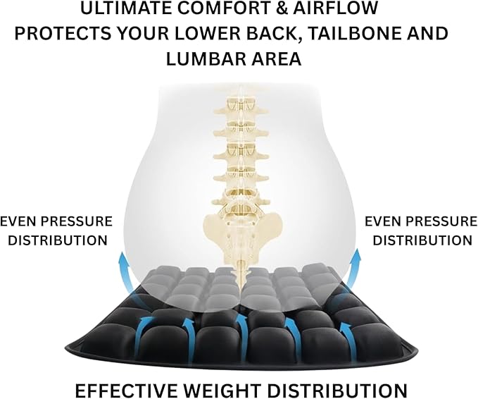 Inflatable Seat Cushion – Pressure Relief Pillow for Office Chair, Car & Wheelchair – Built-in Hand Pump, Ergonomic Design, Portable & Foldable (Anti Hemorrhoids/Anti Aecubitus)