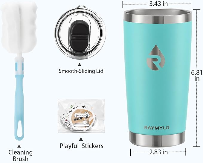 20 oz Coffee Tumbler - Insulated Stainless Steel Travel Mug for Hot/Cold, Spill Proof with BPA-Free Detachable Lid, Coffee Cup Fits Most Car holder, Includes Chic Stickers, Seafoam