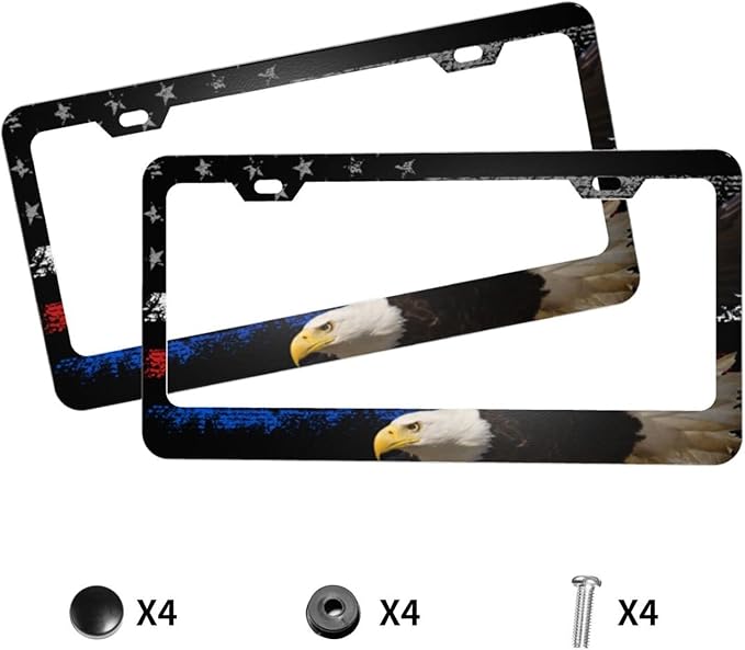 Eagle USA Flag License Plate Frames Funny Cute for USA Canada Vehicles Standard Car Tag Cover Holder Aluminum Metal for Women Men Auto Decoration Hardware Included