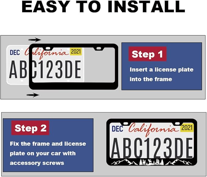 2pcs Moose Forest Mountains License Plate Frame for Women,Mountain Landscape car Decorative tag Frames Girly, Natural Forest License Plate Cover Holder for Vehicle with Double Sided car Keychain tag