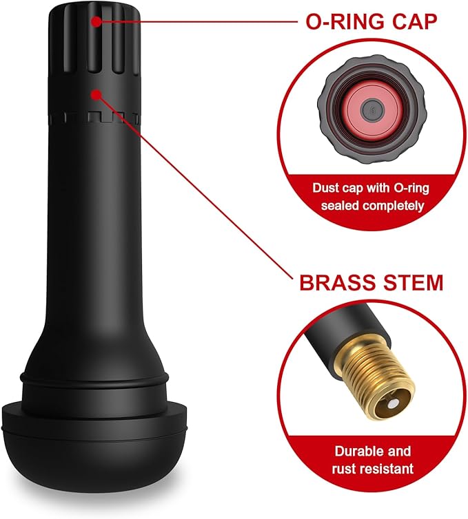 SUNSOUL TR414 Brass Stem EPDM Rubber Snap-in Tire Valve Stems for 0.453 Inch 11.5mm Rim Holes, Pack of 5pcs Valves