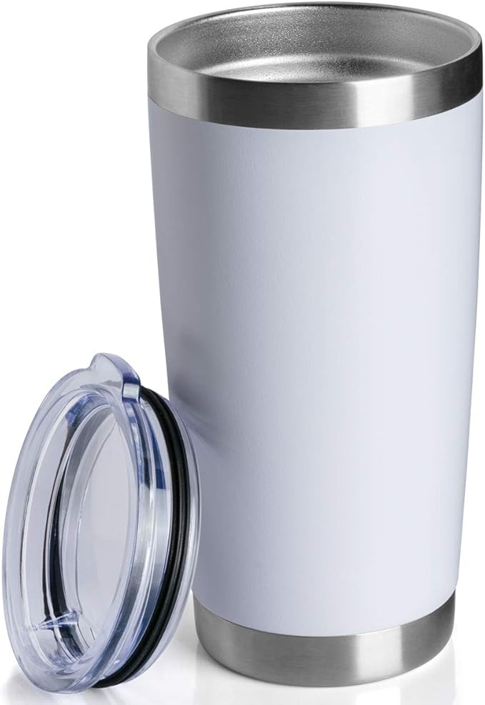 12 pack 20 OZ Double Wall Stainless Steel Vacuum Insulated Tumbler Coffee Travel Mug With Lid, Durable Powder Coated Insulated Coffee Cup for Cold & Hot Drinks (White, 12 pack)