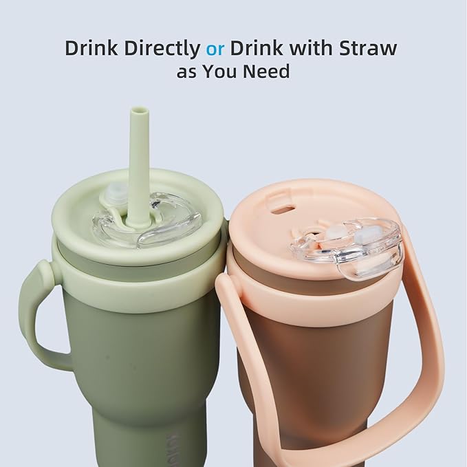 BJPKPK 40 OZ Insulated Travel Tumbler with Handle and Straw, Stainless Steel Water Bottle, Double Wall Vacuum Insulated Mug, for Work, Car, Travel, Coffee