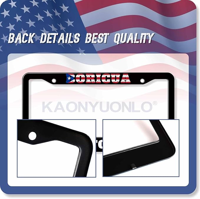 1PCS Boricua Puerto Rico Frog License Plate Frame Holder - 2 Holes Black Auto Universal Aluminum Matte Car Tag Holder Covers with Sticker & Screws for Men