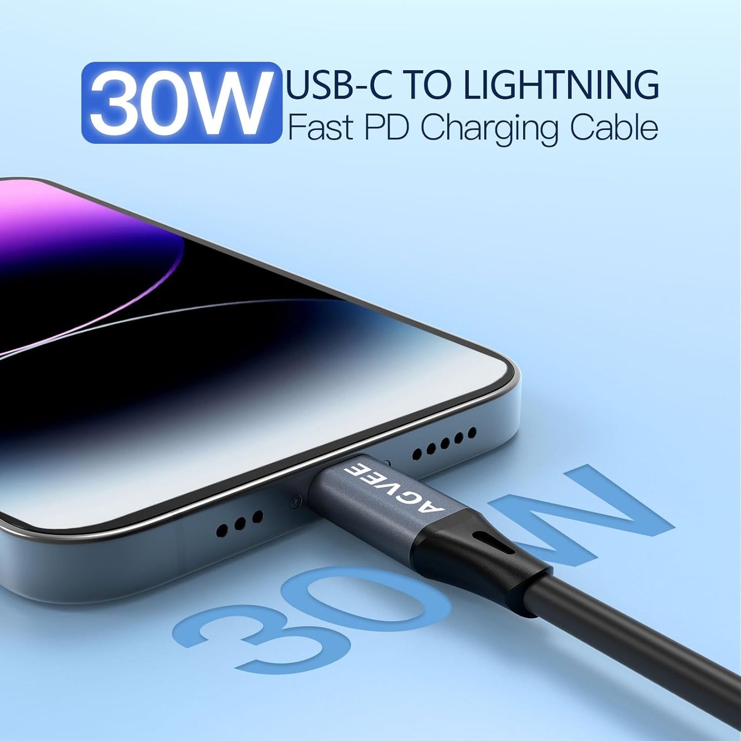 AGVEE 5ft Coiled Short USB-C to Lightning Charging Cable [MFI Certified] 30W PD Fast Charger Cord in Car for iPhone 14/13/12/11/XS/8/7/6/5 CarPlay, iPad, iPod, Dark Gray