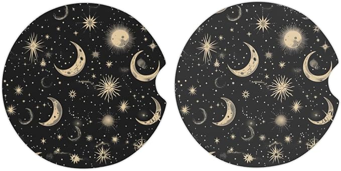 Cup Holder Coaster for Car, 2 Pack Car Coasters for Cup Holders, Moon & Stars Cork Base Car Cup Coasters for Drinks, Universal Funny Aesthetic Car Accessories for Women Men, Table Coaster Home Decor