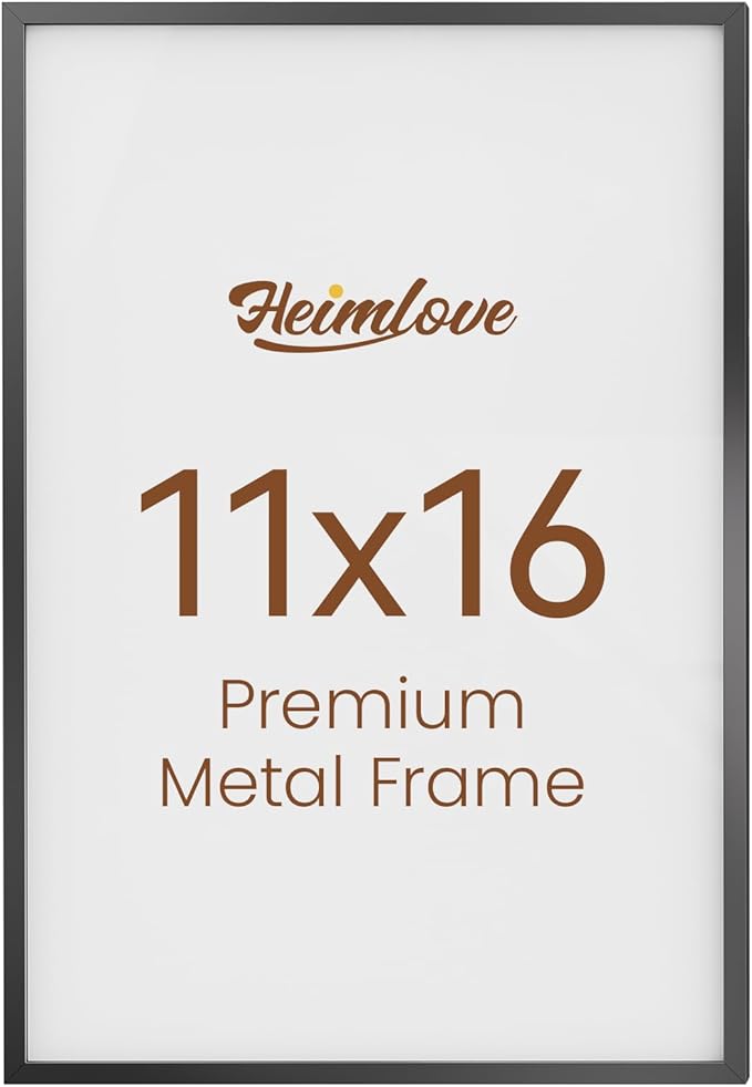 Heimlove 11x16 Metal Picture Frame,Black Aluminum Photo Frames-Real Tempered Glass,Wall Gallery Poster Puzzles Artwork frame Mounting Horizontally or Vertically Decor for Wall-1Pack