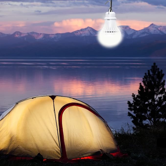 USB LED Light Bulb Camping Latern Outdoor Light with Simple Switch, Portable LED Bulb 5V 5W for Garage Warehouse Car Truck Fishing Boat Outdoor Emergency Light White Lamp 2.5m/8.2ft…
