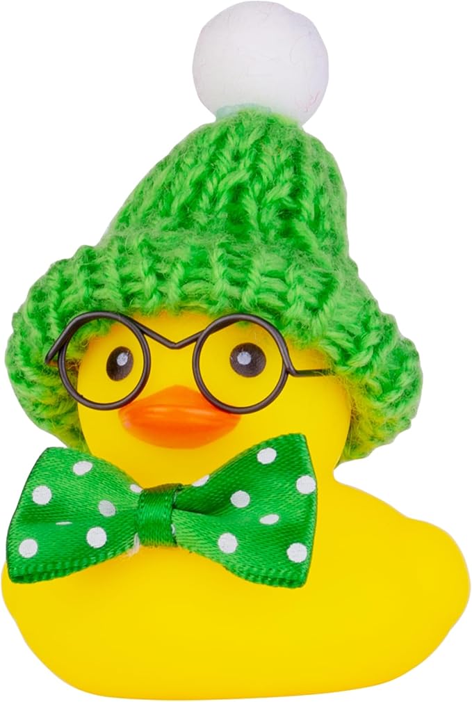 Car Rubber Duck Ornament, Winter Duck Car Dashboard Decoration with Mini Beanie Hat Bow Tie and Glasses(C7)