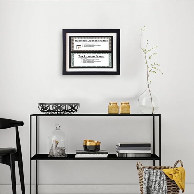 Gallery Business License Frame Work,Double Business License Frame,with 3"X8.5"pads,additional suspension hardware and desktop painting racks,display panoramic picture certificate or retail license.