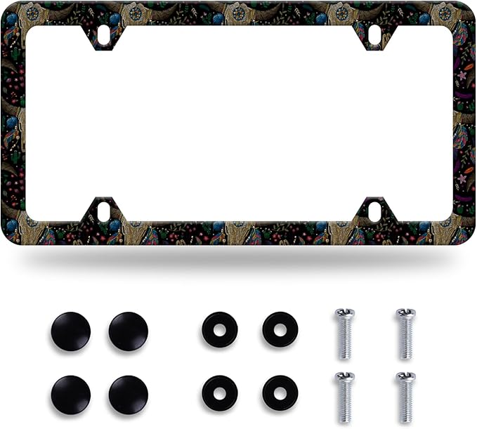 Cow Skull License Plate Frame License Plate Stainless Steel Auto Parts Funny License Plate Decorative with Screws Size 12.3" x 6.3" for Men Women