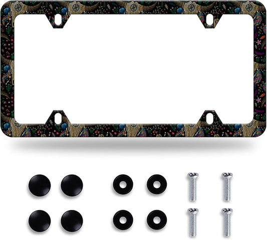 Cow Skull License Plate Frame License Plate Stainless Steel Auto Parts Funny License Plate Decorative with Screws Size 12.3" x 6.3" for Men Women