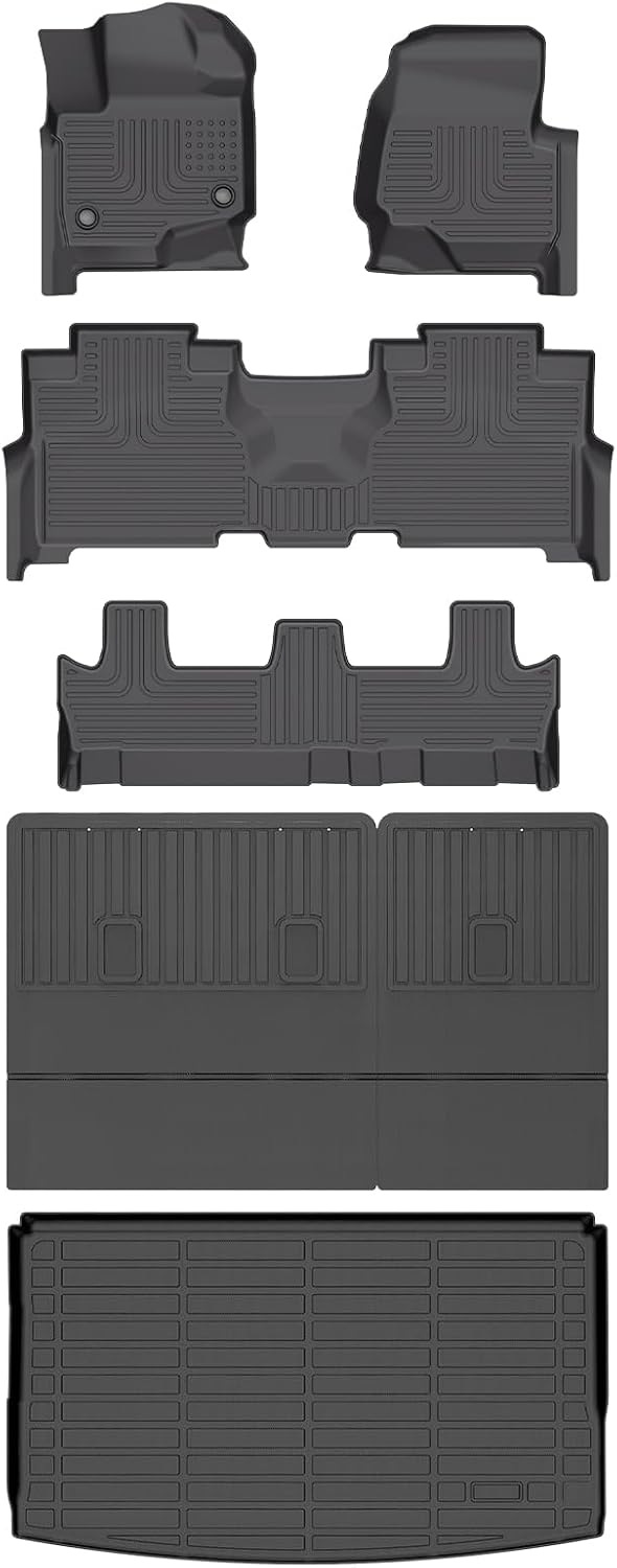Wayhigh-All Weather Floor Mats and Cargo Mat Set Fit for Expedition Max 8 Seats 2021-2025 TPE Car Mats with Backrest Mat Waterproof Heavy Duty Rubber Floor Liners for Expedition Max Accessories