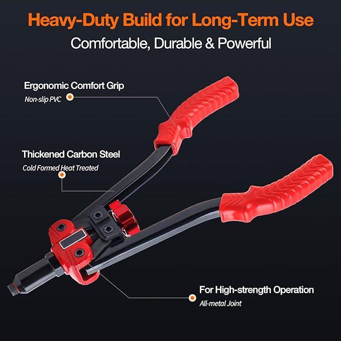 3-in-1 Rivet Nut Tool, Hand Rivet Gun, Reamer Set, Rivnut Tool Kit with 6 Metric & 4 SAE Mandrels, 5 Rivet Heads, 111 Rivet Nuts, 83 Rivets, Carrying Case, Riveter for Car, Home, DIY Projects