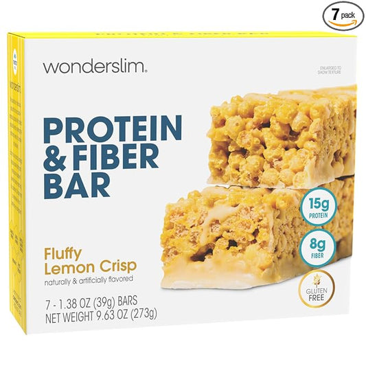 Wonderslim High Fiber Protein Bars, Fluffy Lemon Crisp | 15g Protein, 8g Fiber | Low Sugar, Low Carb | Healthy Indulgence | Satisfying, Supports Energy & On-the-Go Convenience, 7 Pack