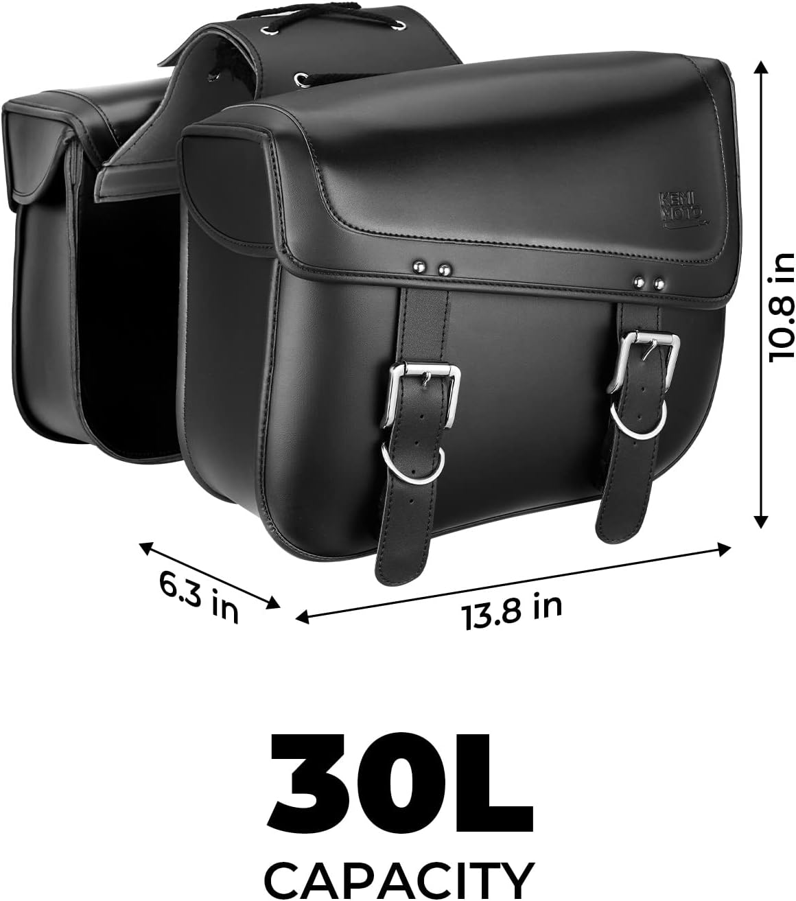 KEMIMOTO Motorcycle Saddlebags, 30L Large Capacity Saddle Bags Motorcycles, PU Leather Motorcycle Luggage Bag for Sportster Softail Dyna V-star Shadow, Universal Motorcycle Accessories, Black