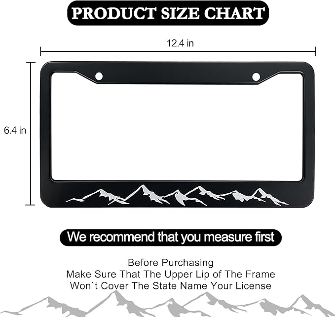 Mountains License Plate Frame - Mountain Raised Aluminum Metal License Plate Frames Holder, Rust-Proof Waterproof Car Decorative Tag Frames for Standard Us 12x6 Inch
