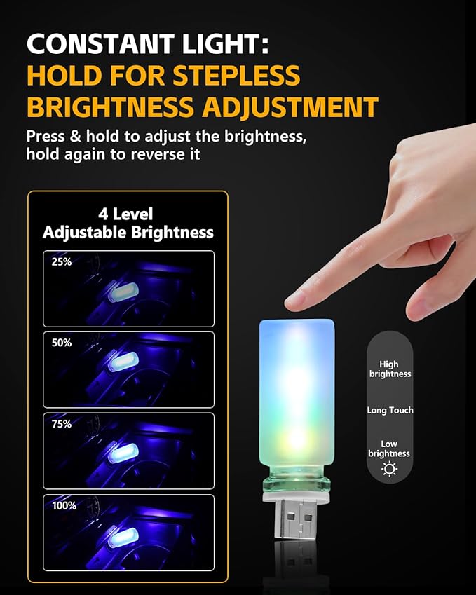 2 PCS USB Light for Car, Touch Control Mood Light with 7 Color Modes, Nightstand, Dimmable LED Light Strip for Car, Camping, Party – Portable, Low Power (Frosted)