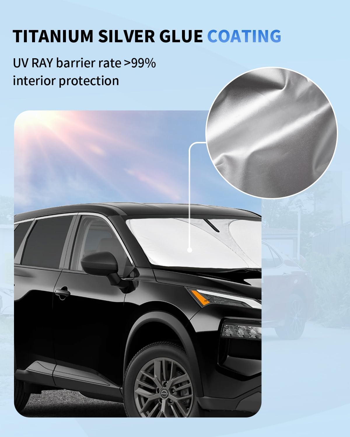 for Nissan Rogue Windshield Sun Shade Sunshade Custom Fit Rogue Accessories 2023-2024 2025 (Not for Rogue Sport) 2-Layer Windshield Cover Front Window Sun Visor 240T Shield Protector Block UV Ray