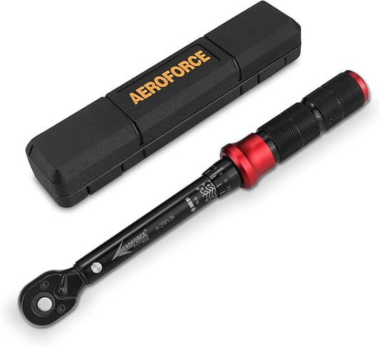AEROFORCE 1/4-Inch Drive Click Torque Wrench (4-20 lb.ft / 5.4-27.2 Nm),72 Tooth Dual Direction Reversible Ratchet with Dual Range Scales, Precision Calibrated for Bikes & DIY