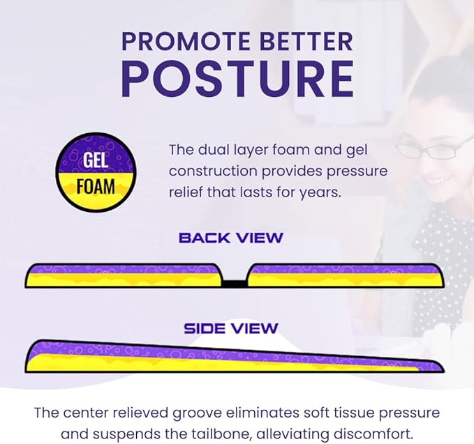 GSeat Elite Orthopedic Gel and Foam Seat Cushion for Coccyx, Back, Tailbone, Prostate, Postnatal, and Sciatica - Gray