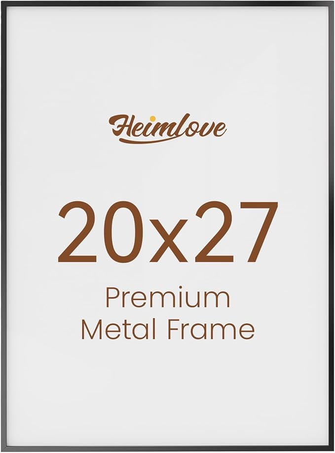 Heimlove 20x27 Metal Picture Frame,Black Aluminum Wall Gallery Poster Puzzles Artwork frames-Real Tempered Glass,Mounting Horizontally or Vertically Decor for Wall-1Pack