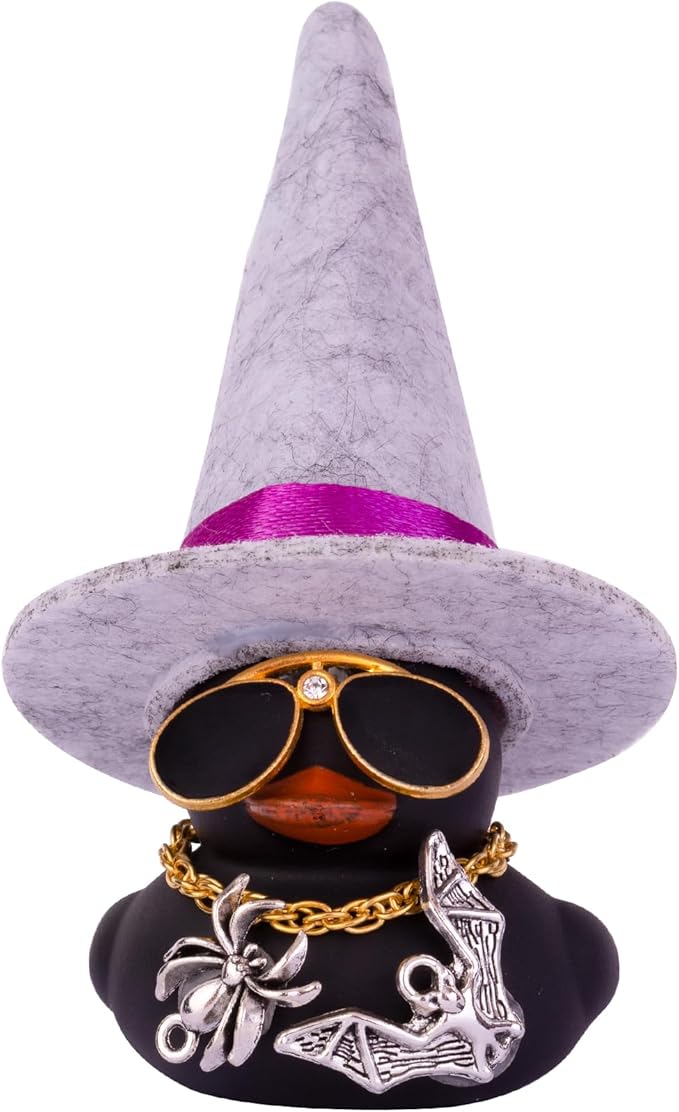 Car Rubber Duck Ornaments Halloween Duck Car Dashboard Decorations with Mini Witch Hat Sunglasses Necklace Halloween Accessories for Halloween Themed Gifts(W25)