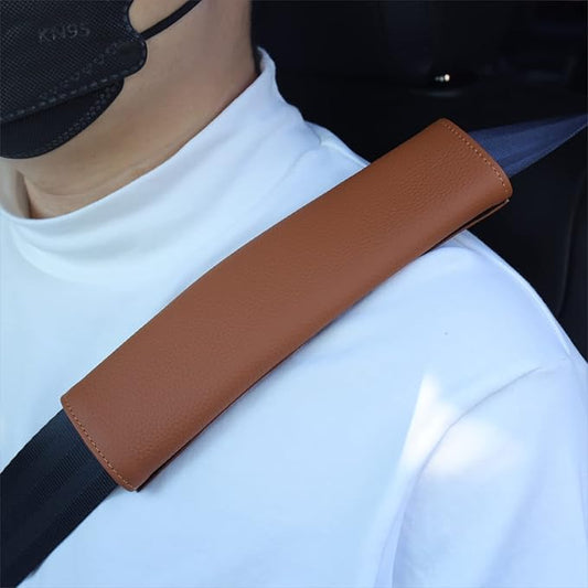 Car Seat Belt Covers for Adults Soft Leather Seatbelt Shoulder Pad Neck Cushion Protector Comfortable Driving Car Accessories Truck SUV Airplane Backpack (SC01Brown-9in-1Pack)