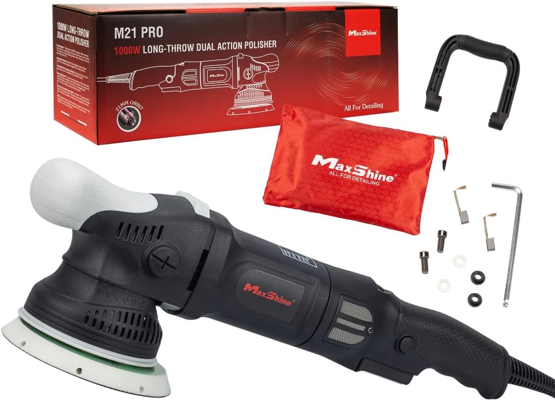 Maxshine Pro DA Polisher M21 Pro | 21mm Throw, 6" Backing Plate, 1000W, Black | Variable Speed, Ergonomic Grip, Low Vibration | Auto Detailing Buffer for Paint Correction