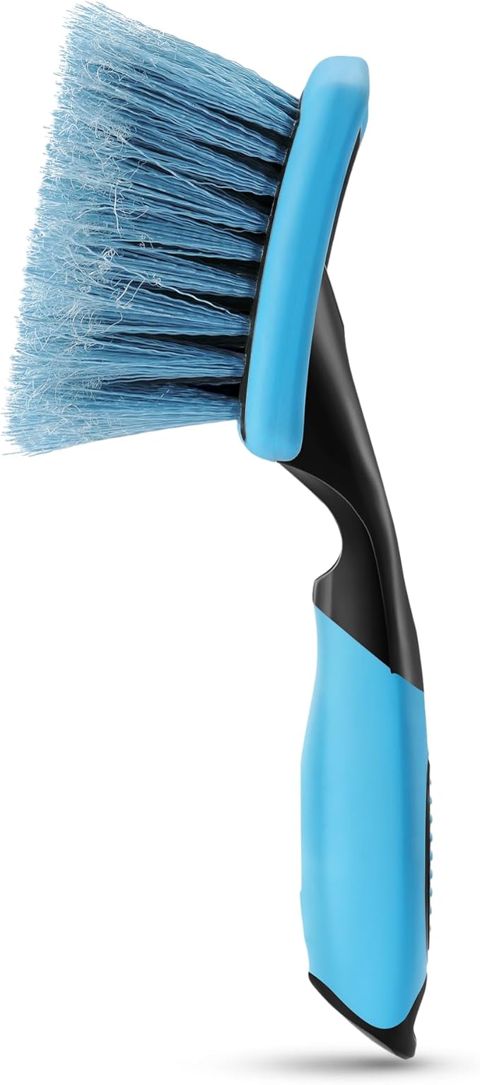 Amazon Basics Wheel Brush for Car Detailing, Safe for Cars, Trucks, RVs, Ergonomic Handle, Blue
