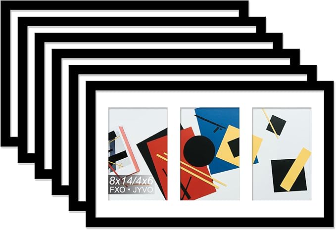 4x6 Picture Frame Collage Set of 6, Display 3 4x6 Picture Collage or 8x14 Photo Only Without Mat, Light Weight and High Transparent Frame for Wall - 6 Pack/Black/3-Openings