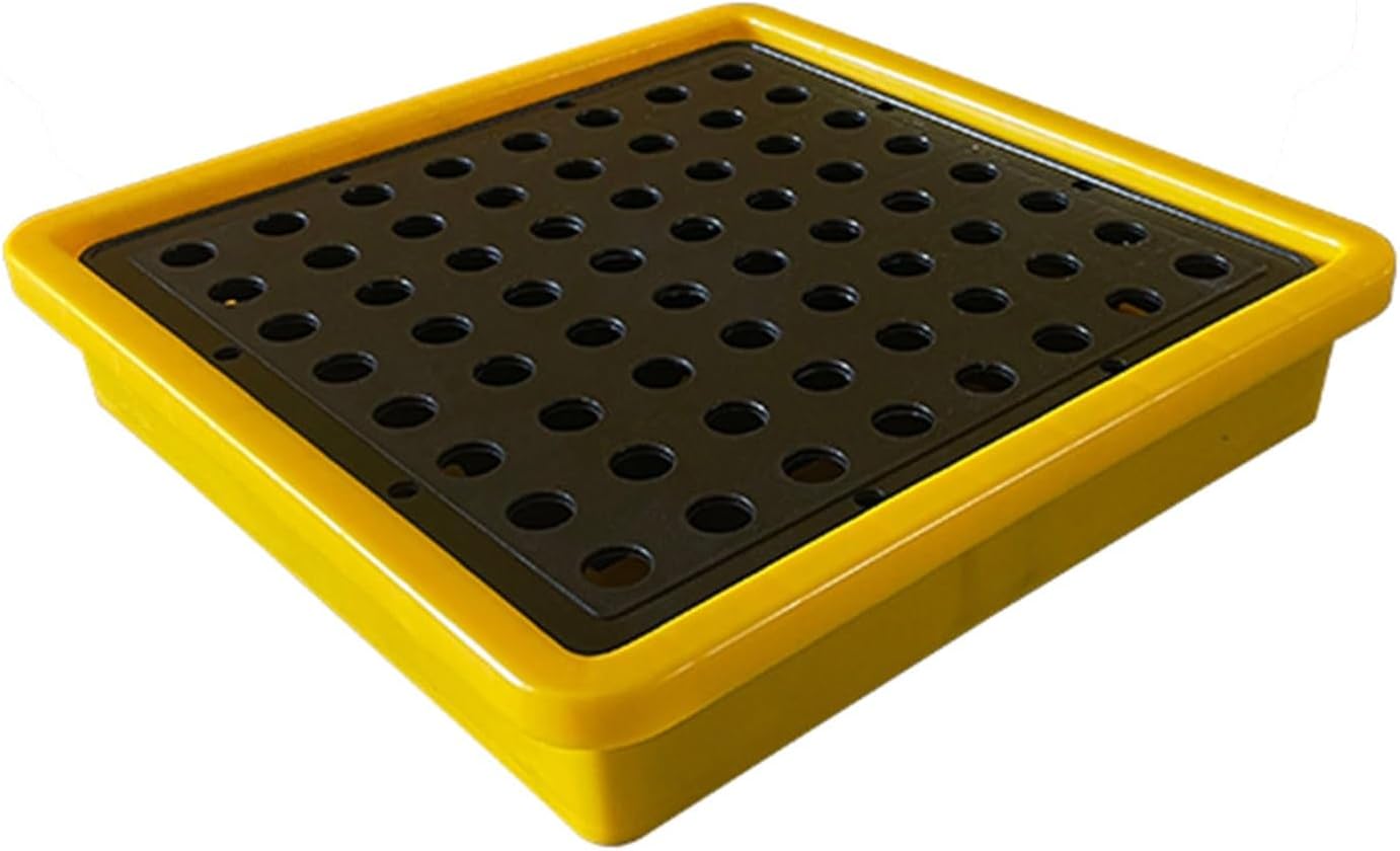 Drum Containment Spill Pallet, Industrial Nestable Oil Drums Leak-Proof Tray, Garage Storage Detachable Anti Slip Polyethylene Platform with Drain (Color : Yellow-1 Pack, Size : 13.4"x13.4"x