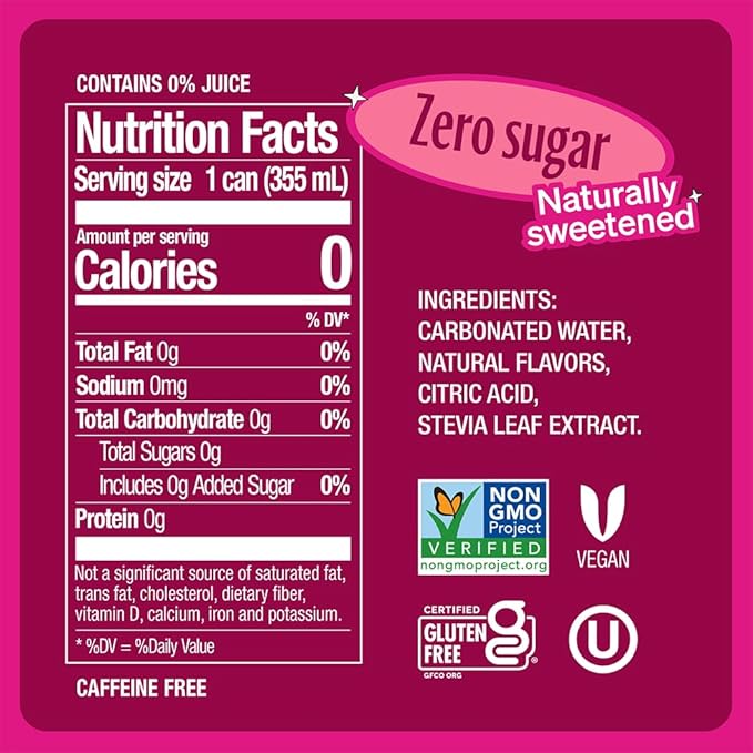 Zevia Zero Sugar Soda, Cran-Raspberry, 12 oz Cans (24-Pack) – Naturally Sweetened, Non-GMO Project Verified, Gluten-Free, Vegan