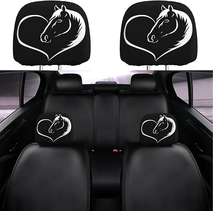 Dujiea 2 Pack Horse Love Car Headrest Covers, Universal Soft Car Seat Head Rest Cover Protector, Vehicle Accessories Fabric Headrest Cover for Cars Vans Trucks
